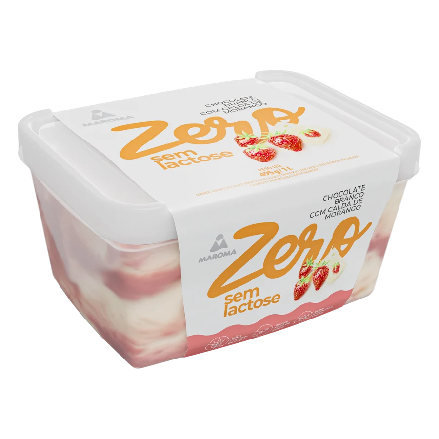 Sorvete Zero Lactose Chocolate Branco com Calda de Morango 1 L — Maroma
